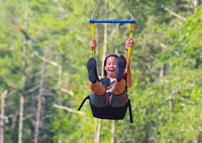HighFlyer Zipline rider landing with excitement at Foxwoods Resort Casino, Connecticut