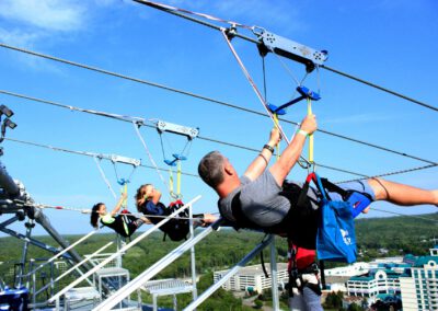 HighFlyer Zipline takeoff demonstration from Fox Tower rooftop at Foxwoods Resort, Connecticut